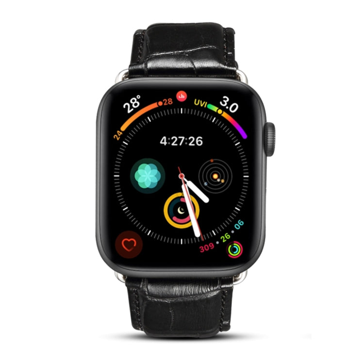 Bracelet de montre en cuir de vachette grain crocodile Denior pour Apple Watch Ultra 49 mm et Ultra 2 49 mm / Series 10 46 mm / 9, 8 et 7 45 mm / SE 3, SE 2, 6, SE 5 et 4 44 mm / 3, 2 et 1 42 mm