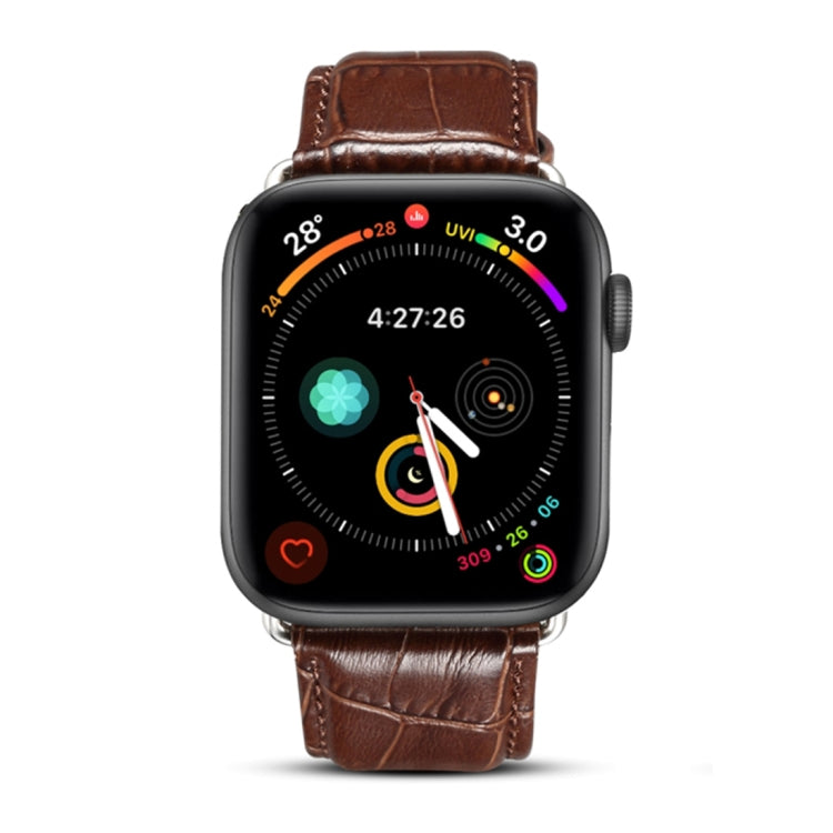 Bracelet de montre en cuir de vachette grain crocodile Denior pour Apple Watch Ultra 49 mm et Ultra 2 49 mm / Series 10 46 mm / 9, 8 et 7 45 mm / SE 3, SE 2, 6, SE 5 et 4 44 mm / 3, 2 et 1 42 mm