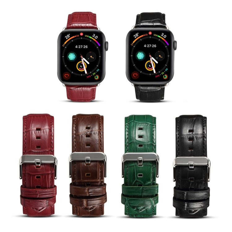 Bracelet de montre en cuir de vachette grain crocodile Denior pour Apple Watch Ultra 49 mm et Ultra 2 49 mm / Series 10 46 mm / 9, 8 et 7 45 mm / SE 3, SE 2, 6, SE 5 et 4 44 mm / 3, 2 et 1 42 mm