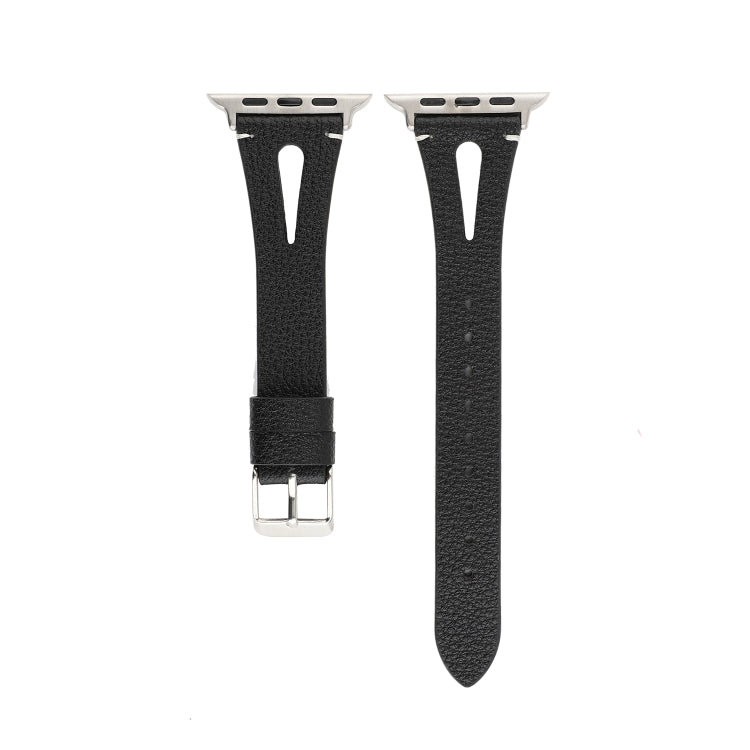 Bracelet de montre en cuir simple en forme de V pour Apple Watch Ultra 49 mm et Ultra 2 49 mm / Series 10 46 mm / 9, 8 et 7 45 mm / SE 3, SE 2, 6, SE 5 et 4 44 mm / 3, 2 et 1 42 mm