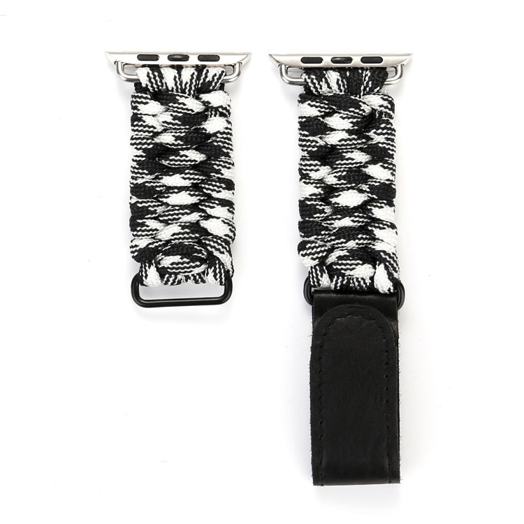 Bracelet de montre en nylon avec corde de parapluie en cuir véritable et boucle en acier inoxydable, compatible avec les Apple Watch Series 10 42 mm / 9&8&7 41 mm / SE 3&SE 2&6&SE&5&4 40 mm / 3&2&1 38 mm, 7 41 mm / 6&SE&5&4 40 mm / 3&2&1 38 mm