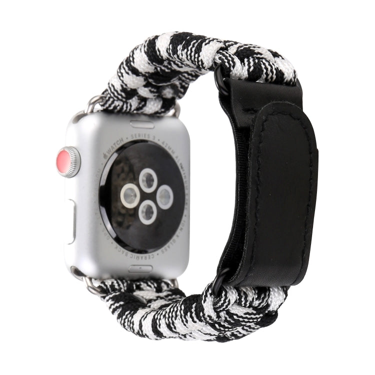Bracelet de montre en nylon avec corde de parapluie en cuir véritable et boucle en acier inoxydable, compatible avec les Apple Watch Series 10 42 mm / 9&8&7 41 mm / SE 3&SE 2&6&SE&5&4 40 mm / 3&2&1 38 mm, 7 41 mm / 6&SE&5&4 40 mm / 3&2&1 38 mm