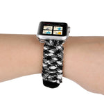 Bracelet de montre en nylon avec corde de parapluie en cuir véritable et boucle en acier inoxydable, compatible avec les Apple Watch Series 10 42 mm / 9&8&7 41 mm / SE 3&SE 2&6&SE&5&4 40 mm / 3&2&1 38 mm, 7 41 mm / 6&SE&5&4 40 mm / 3&2&1 38 mm