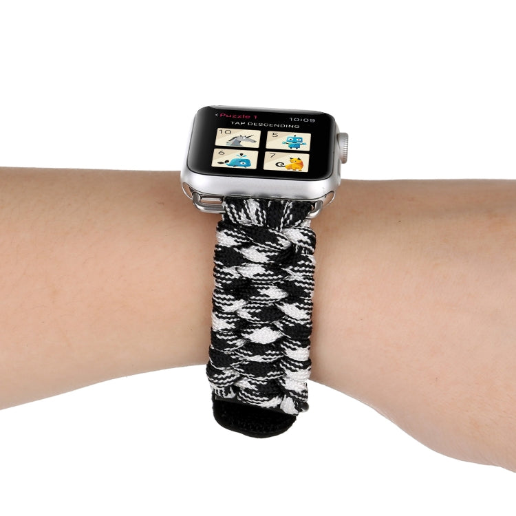 Bracelet de montre en nylon avec corde de parapluie en cuir véritable et boucle en acier inoxydable, compatible avec les Apple Watch Series 10 42 mm / 9&8&7 41 mm / SE 3&SE 2&6&SE&5&4 40 mm / 3&2&1 38 mm, 7 41 mm / 6&SE&5&4 40 mm / 3&2&1 38 mm