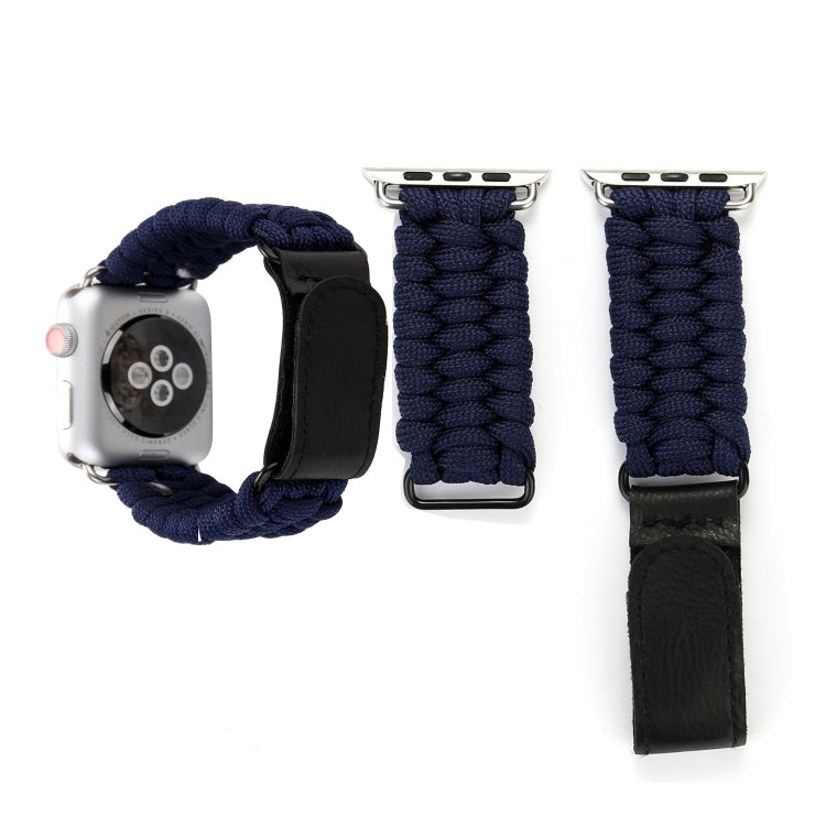 Bracelet de montre en nylon avec corde de parapluie en cuir véritable et boucle en acier inoxydable, compatible avec les Apple Watch Series 10 42 mm / 9&8&7 41 mm / SE 3&SE 2&6&SE&5&4 40 mm / 3&2&1 38 mm, 7 41 mm / 6&SE&5&4 40 mm / 3&2&1 38 mm