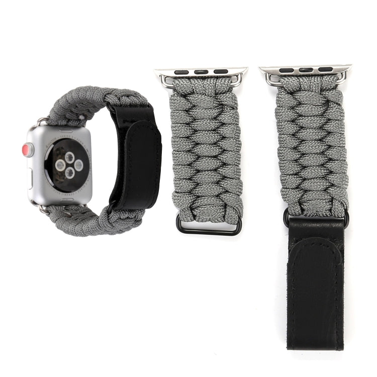Bracelet de montre en nylon avec corde de parapluie en cuir véritable et boucle en acier inoxydable, compatible avec les Apple Watch Series 10 42 mm / 9&8&7 41 mm / SE 3&SE 2&6&SE&5&4 40 mm / 3&2&1 38 mm, 7 41 mm / 6&SE&5&4 40 mm / 3&2&1 38 mm