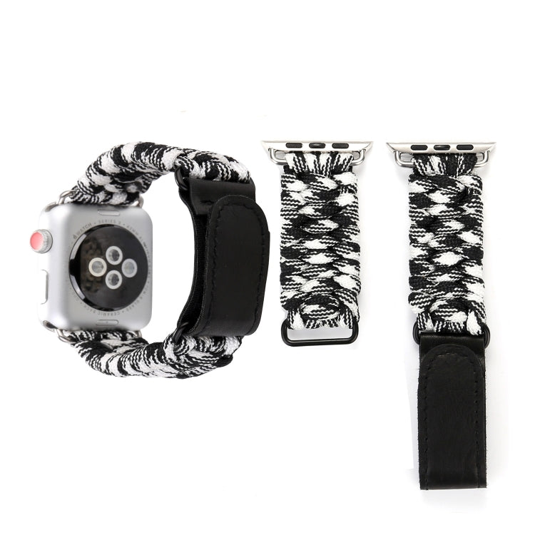 Bracelet de montre en cuir véritable Magic Paste avec corde en nylon et boucle en acier inoxydable pour Apple Watch Ultra 49mm & Watch Ultra 2 49mm / Série 10 46mm / 9&8&7 45mm / SE 3&SE 2&6&SE&5&4 44mm / 3&2&1 42mm, 7 45mm / 6&SE&5&4 44mm / 3&2&1 42mm