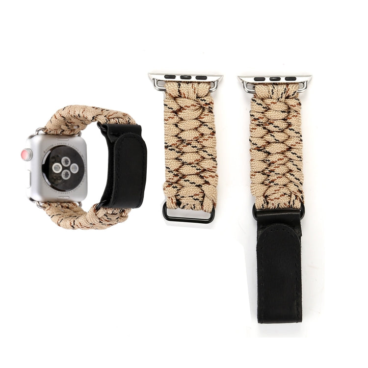 Bracelet de montre en cuir véritable Magic Paste avec corde en nylon et boucle en acier inoxydable pour Apple Watch Ultra 49mm & Watch Ultra 2 49mm / Série 10 46mm / 9&8&7 45mm / SE 3&SE 2&6&SE&5&4 44mm / 3&2&1 42mm, 7 45mm / 6&SE&5&4 44mm / 3&2&1 42mm