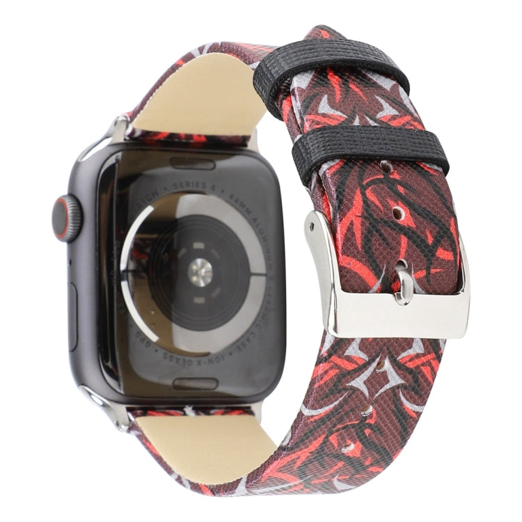 Bracelet de montre en cuir véritable Thorns Printing pour Apple Watch Series 10 42mm / 9&8&7 41mm / SE 3&SE 2&6&SE&5&4 40mm / 3&2&1 38mm, 40mm