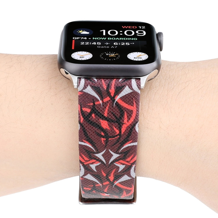 Bracelet de montre en cuir véritable Thorns Printing pour Apple Watch Series 10 42mm / 9&8&7 41mm / SE 3&SE 2&6&SE&5&4 40mm / 3&2&1 38mm, 40mm