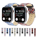 Bracelet de montre en cuir véritable Thorns Printing pour Apple Watch Series 10 42mm / 9&8&7 41mm / SE 3&SE 2&6&SE&5&4 40mm / 3&2&1 38mm, 40mm