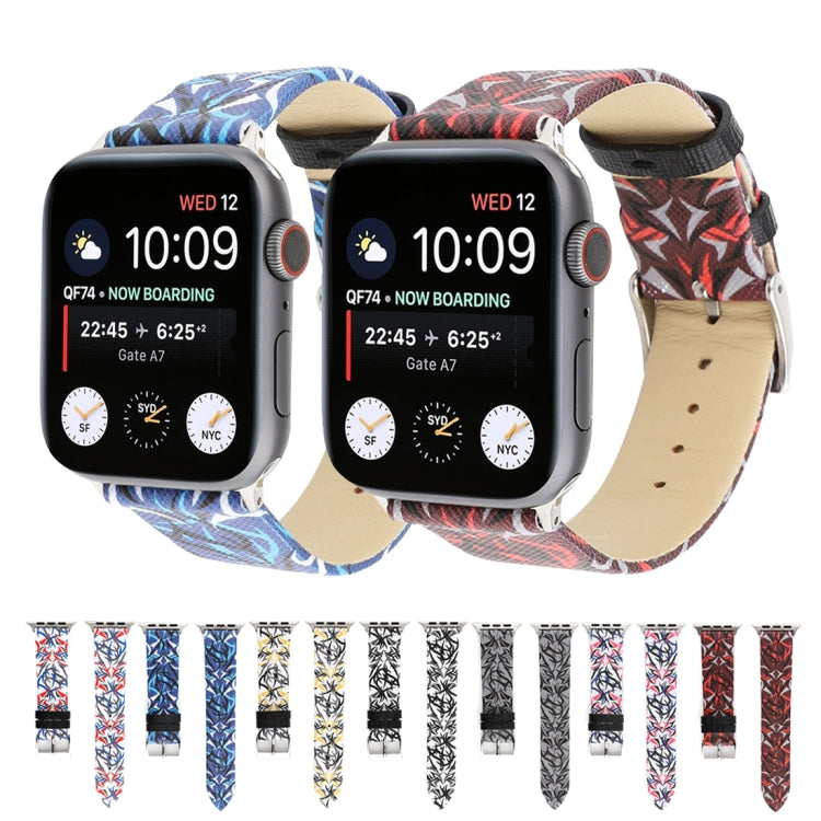 Bracelet de montre en cuir véritable Thorns Printing pour Apple Watch Series 10 42mm / 9&8&7 41mm / SE 3&SE 2&6&SE&5&4 40mm / 3&2&1 38mm, 40mm