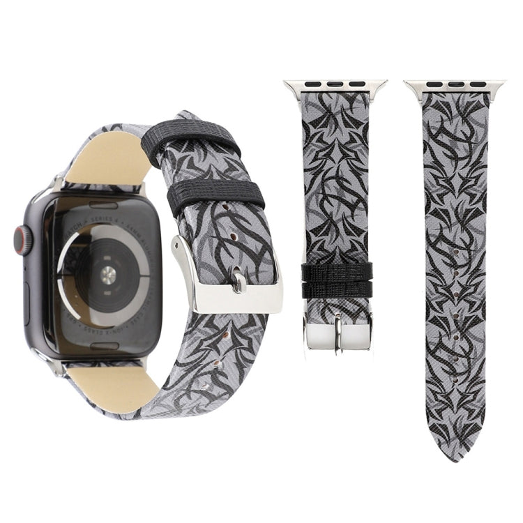 Thorns Impression Bracelet de Montre en Cuir Véritable pour Apple Watch Ultra 49mm&Watch Ultra 2 49mm / Series 10 46mm / 9&8&7 45mm / SE 3&SE 2&6&SE&5&4 44mm / 3&2&1 42mm, 44mm