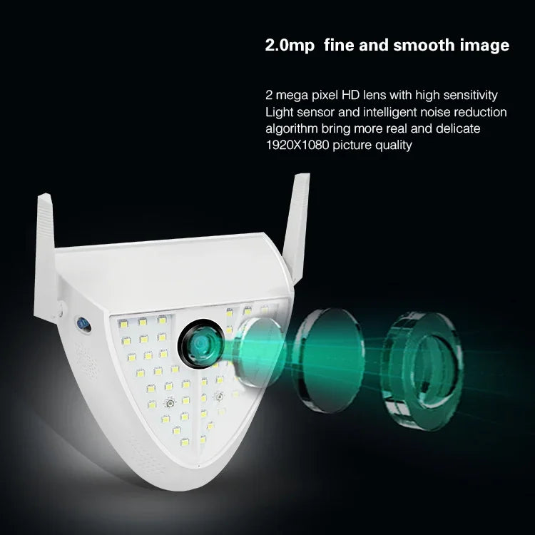 Caméra intelligente DP16 2.0 Mégapixels 42 LEDs pour éclairage de jardin, avec détection de mouvement / vision nocturne / interphone vocal / carte TF, prise AU, DP16