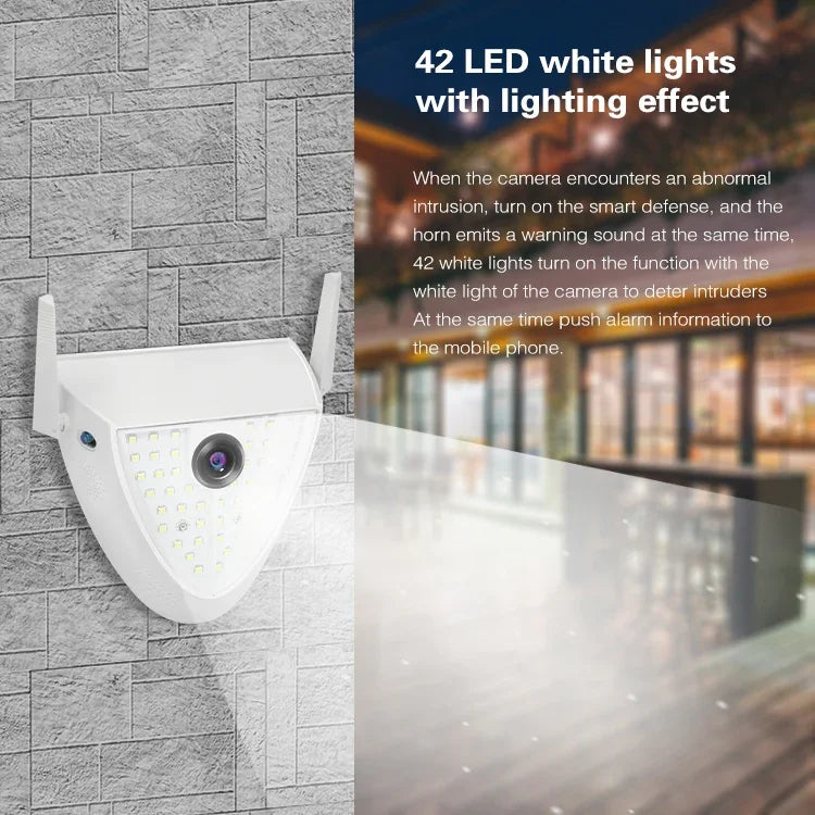 Caméra intelligente DP16 2.0 Mégapixels 42 LEDs pour éclairage de jardin, avec détection de mouvement / vision nocturne / interphone vocal / carte TF, prise AU, DP16