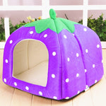 Niche pour animaux de compagnie pliable en forme de fraise en peluche courte, Taille : L, Rouge, Taille L, Rose, Taille L, Violet, Taille L