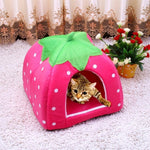 Niche pour animaux de compagnie pliable en forme de fraise en peluche courte, Taille : L, Rouge, Taille L, Rose, Taille L, Violet, Taille L