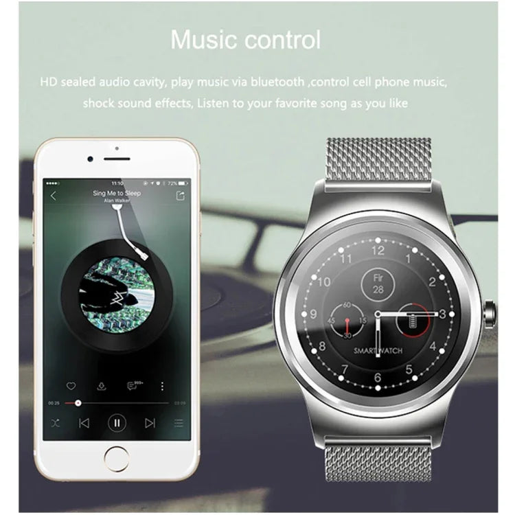 Montre connectée Bluetooth SMA ronde de 1,28 pouce, étanche, avec commande vocale, moniteur de fréquence cardiaque, suivi du sommeil et caméra Bluetooth, compatible avec Android et iOS.
