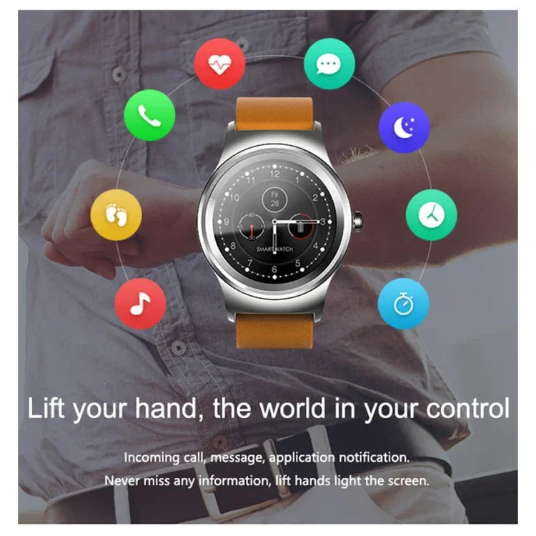 Montre connectée Bluetooth SMA ronde de 1,28 pouce, étanche, avec commande vocale, moniteur de fréquence cardiaque, suivi du sommeil et caméra Bluetooth, compatible avec Android et iOS.