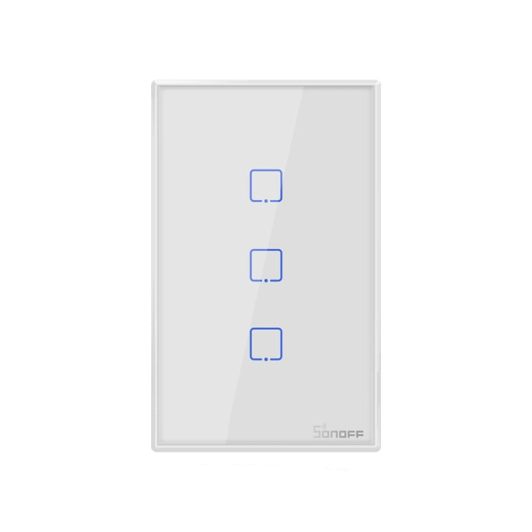 Interrupteur mural tactile Sonoff T2 120mm en verre trempé, interrupteur lumière domotique, compatible Alexa et Google Home, AC 100V-240V, prise US, 120mm / 3 prises US