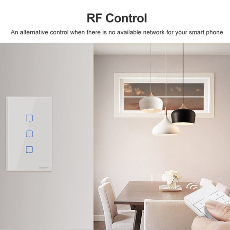 Interrupteur mural tactile Sonoff T2 120mm en verre trempé, interrupteur lumière domotique, compatible Alexa et Google Home, AC 100V-240V, prise US, 120mm / 3 prises US