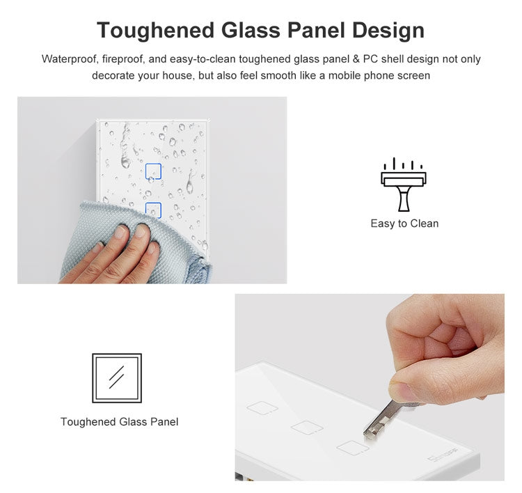 Interrupteur mural tactile Sonoff T2 120mm en verre trempé, interrupteur lumière domotique, compatible Alexa et Google Home, AC 100V-240V, prise US, 120mm / 3 prises US