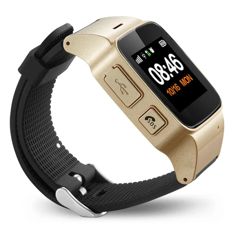 Montre connectée GPS D99+ pour seniors, écran LCD HD 1,22 pouce, étanche, compatible GPS + LBS + WiFi, numérotation bidirectionnelle, écoute vocale, premiers secours, alarme au poignet, barrière de sécurité, couleur or rose.