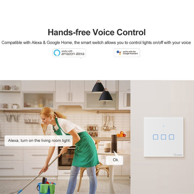 Interrupteur mural tactile Sonoff T2 86mm en verre trempé, interrupteur tactile pour maison intelligente, compatible Alexa et Google Home, AC 100V-240V, prise EU, 86mm / 2 prise EU