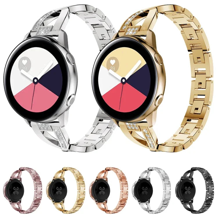 Bracelet de montre en acier inoxydable à motif diamant en forme de X pour Galaxy Watch Active 20 mm