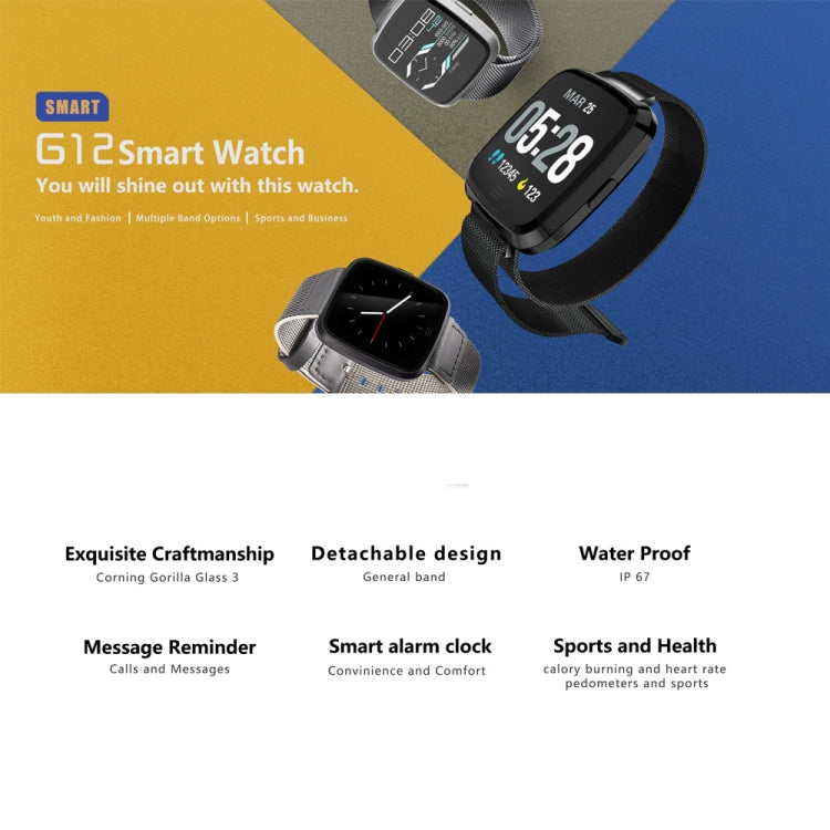 Bracelet connecté DTNO.1 G12 avec écran couleur OLED 1,3 pouce, étanche IP67, bracelet en nylon, notifications d'appel, surveillance de la fréquence cardiaque, alerte sédentarité et modes multisports.