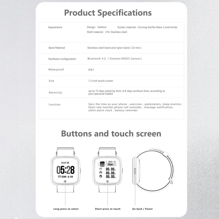 Bracelet connecté DTNO.1 G12 avec écran couleur OLED 1,3 pouce, étanche IP67, bracelet en nylon, notifications d'appel, surveillance de la fréquence cardiaque, alerte sédentarité et modes multisports.