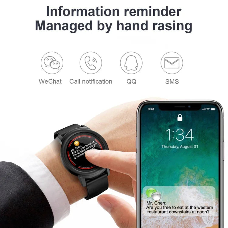 Bracelet connecté DK02 avec écran couleur IPS de 1,3 pouce, étanche IP67, prenant en charge les rappels d'appels, le suivi de la fréquence cardiaque, le suivi du sommeil et les alertes de sédentarité.