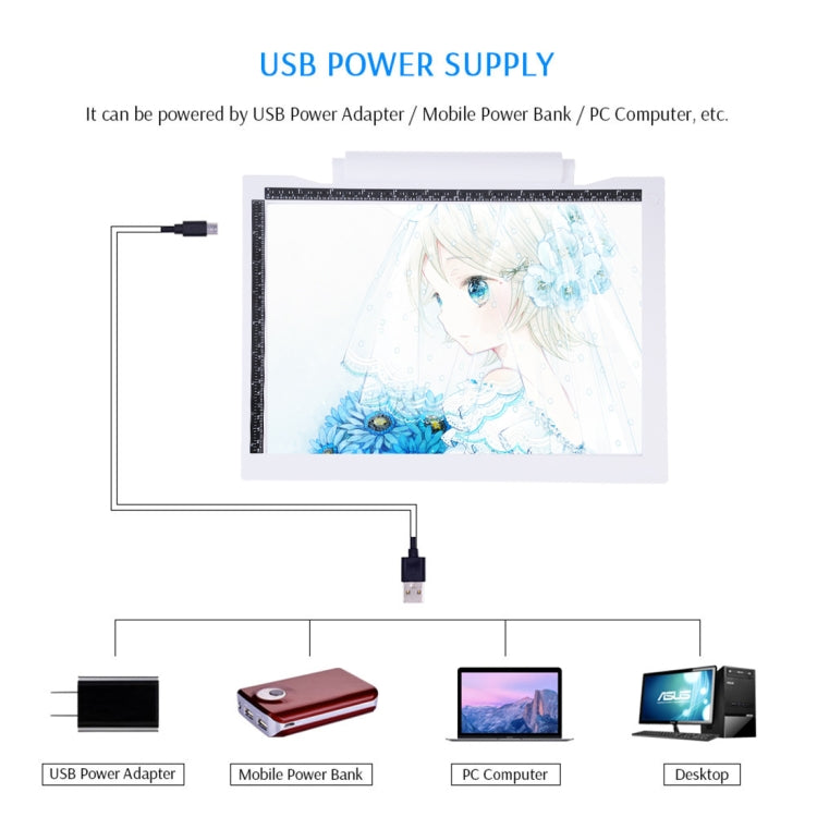 A4-19 6,5W Trois niveaux de luminosité Dimmable A4 LED Tablette de dessin avec câble USB