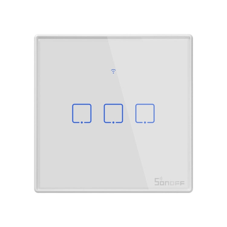 Interrupteur mural tactile Sonoff T2 86mm panneau en verre trempé, Interrupteur tactile lumière maison intelligente, Compatible Alexa et Google Home, AC 100V-240V, prise EU, 86mm/ 3 prise EU