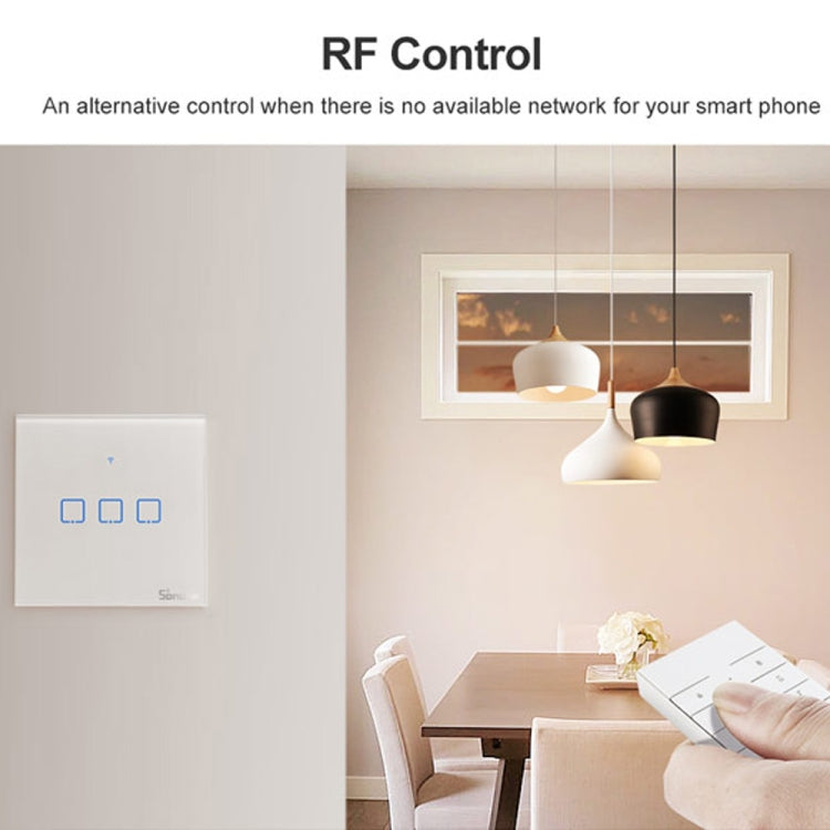 Interrupteur mural tactile Sonoff T2 86mm panneau en verre trempé, Interrupteur tactile lumière maison intelligente, Compatible Alexa et Google Home, AC 100V-240V, prise EU, 86mm/ 3 prise EU