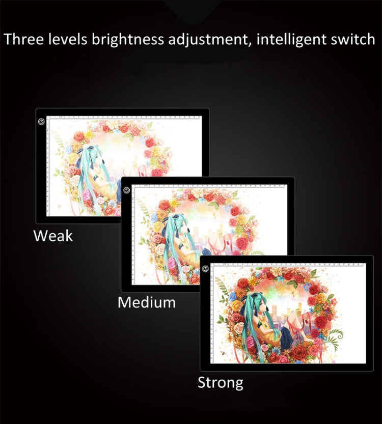 Tableau de copie acrylique LED 5W 5V format A4 à luminosité réglable sans palier pour dessin et croquis d'anime, avec câble USB, dimensions : 220x330x5mm, luminosité réglable sans palier