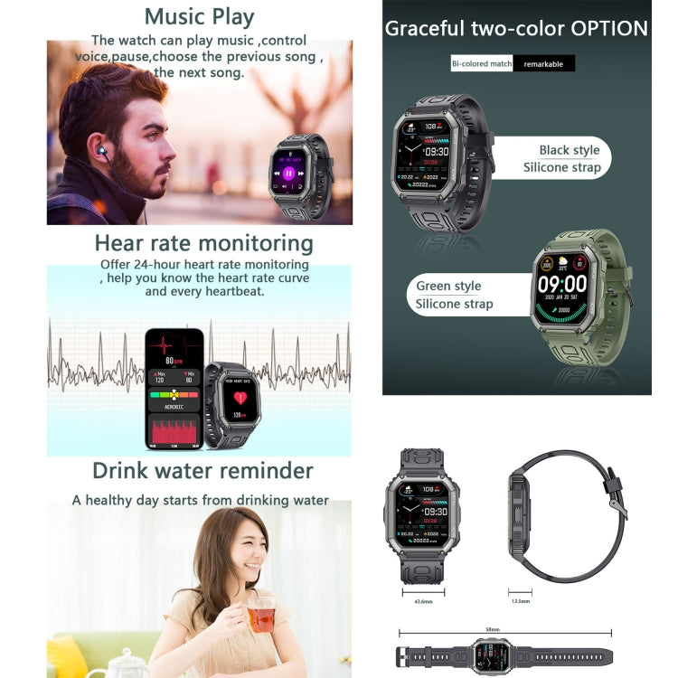 Montre connectée de sport KR06 étanche avec podomètre, surveillance de la fréquence cardiaque et de la pression artérielle, appels Bluetooth