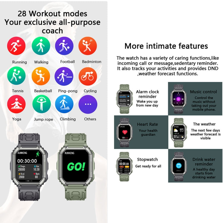 Montre connectée de sport KR06 étanche avec podomètre, surveillance de la fréquence cardiaque et de la pression artérielle, appels Bluetooth