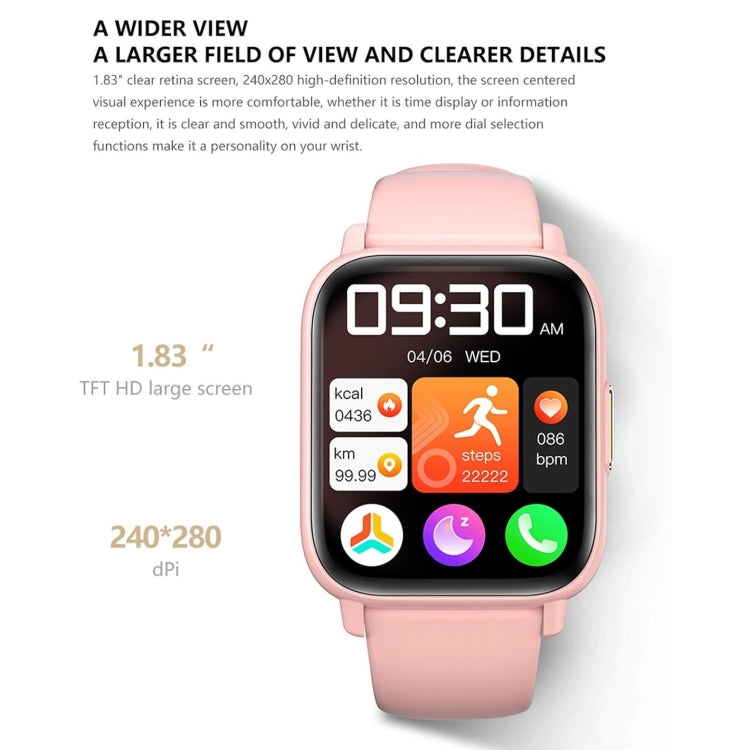 Montre connectée étanche DM60 de 1,83 pouce, avec surveillance de la température corporelle, de la fréquence cardiaque, de l'oxygène sanguin et de la pression artérielle.