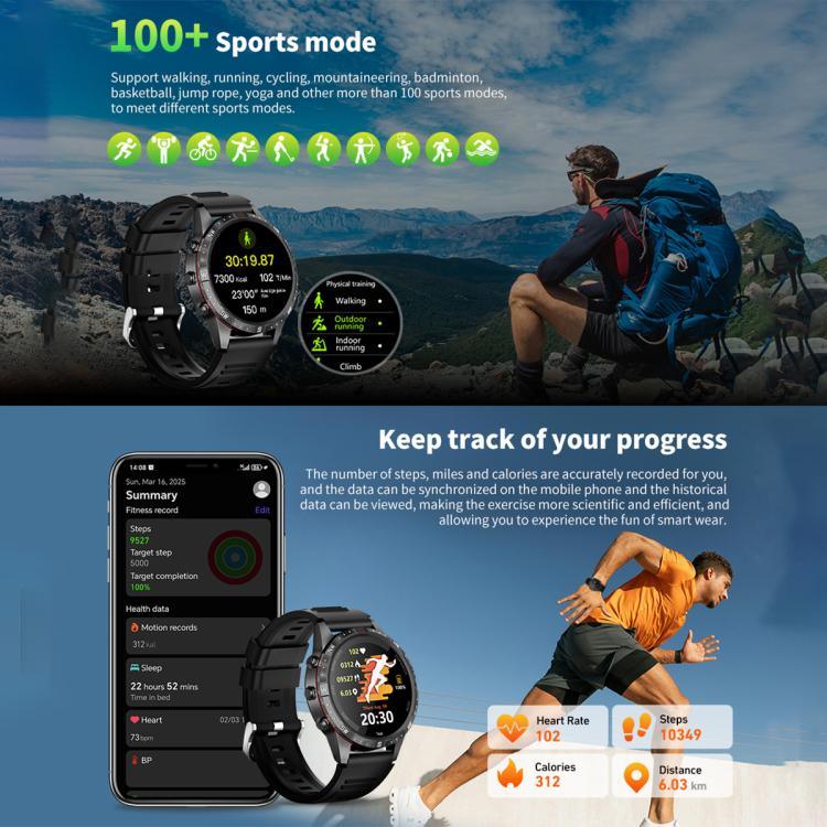 Montre connectée étanche HAMTOD GT45 de 1,6 pouce, compatible avec les appels Bluetooth, la surveillance de la fréquence cardiaque et de l'oxygène sanguin.