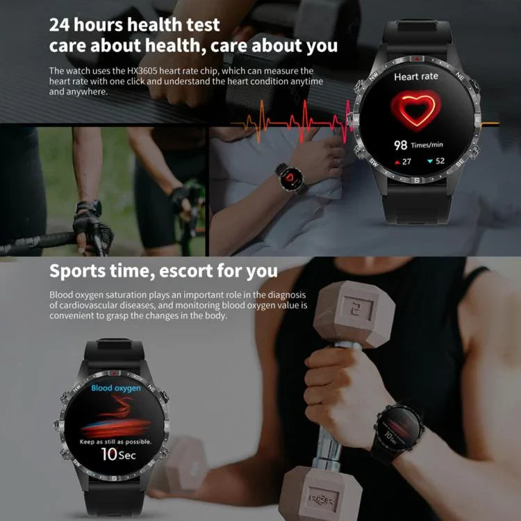 Montre connectée étanche HAMTOD GT45 de 1,6 pouce, compatible avec les appels Bluetooth, la surveillance de la fréquence cardiaque et de l'oxygène sanguin.