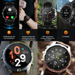 Montre connectée étanche HAMTOD GT45 de 1,6 pouce, compatible avec les appels Bluetooth, la surveillance de la fréquence cardiaque et de l'oxygène sanguin.