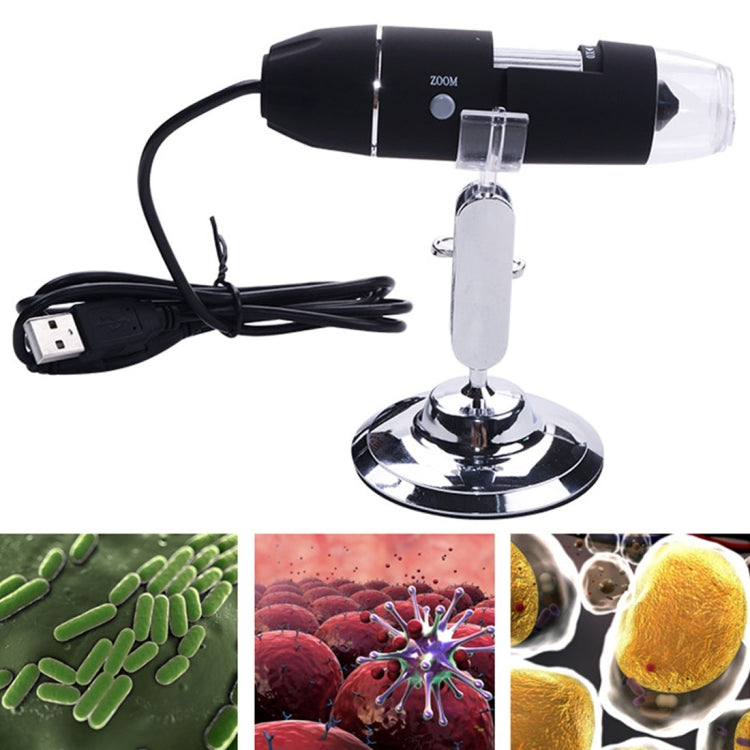 Microscope numérique USB avec capteur d'image 0,3 MP et grossissement 1000X, 8 LED et support professionnel, 1000X