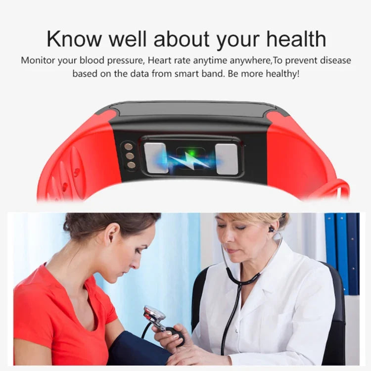 TLW T6 Bracelet connecté avec écran OLED de 0,96 pouce, prise en charge des modes sportifs / ECG / Moniteur de fréquence cardiaque / Tensiomètre / Moniteur de sommeil, T6 Noir, T6 Bleu, T6 Rouge