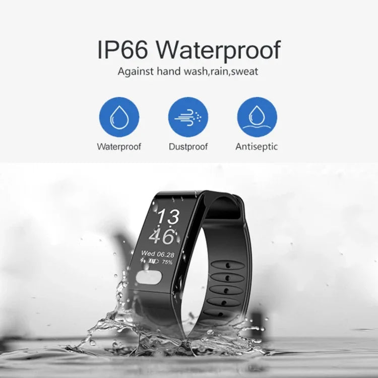 TLW T6 Bracelet connecté avec écran OLED de 0,96 pouce, prise en charge des modes sportifs / ECG / Moniteur de fréquence cardiaque / Tensiomètre / Moniteur de sommeil, T6 Noir, T6 Bleu, T6 Rouge