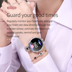 Bracelet connecté AK15 pour femme, écran LCD couleur 1,08 pouce, étanche IP67, compatible avec le suivi de la fréquence cardiaque, du sommeil et la prise de photos à distance.