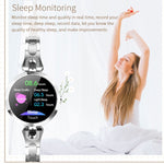 Bracelet connecté AK15 pour femme, écran LCD couleur 1,08 pouce, étanche IP67, compatible avec le suivi de la fréquence cardiaque, du sommeil et la prise de photos à distance.