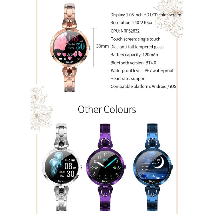 Bracelet connecté AK15 pour femme, écran LCD couleur 1,08 pouce, étanche IP67, compatible avec le suivi de la fréquence cardiaque, du sommeil et la prise de photos à distance.