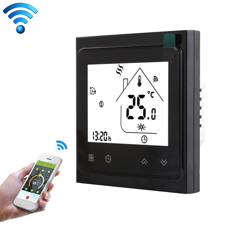 BHT-002GCLW Thermostat d'ambiance numérique LCD type chaudière eau/gaz 3A avec affichage horaire, Contrôle WiFi, BHT-002GBLW 3A (Noir) type chaudière gaz, BHT-002GBLW 3A (Blanc) type chaudière gaz