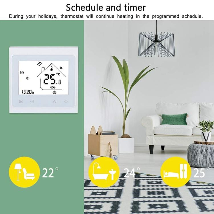 BHT-002GALW Thermostat d'ambiance numérique LCD type chauffage eau 3A avec affichage horaire, Contrôle WiFi, BHT-002GBLW 3A (Noir) type chauffage eau, BHT-002GBLW 3A (Blanc) type chauffage eau